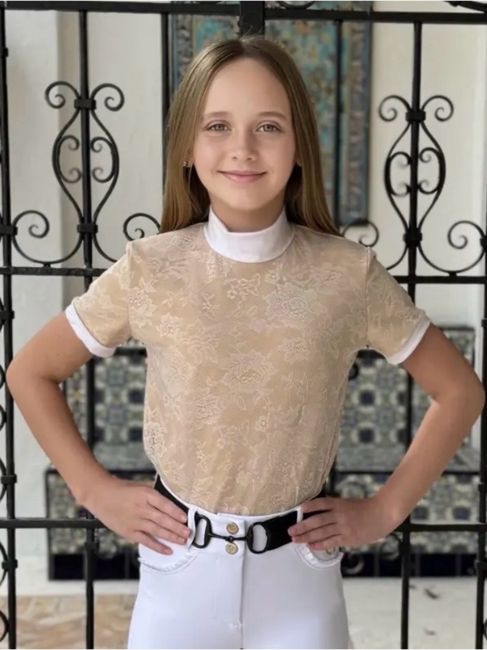 Cavalliera Masterpieces Blush Lace Overlay Top with White Trim